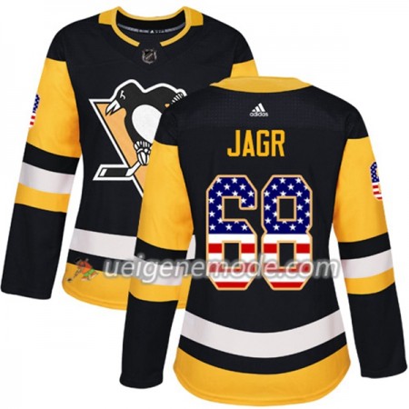 Dame Eishockey Pittsburgh Penguins Trikot Jaromir Jagr 68 Adidas 2017-2018 Schwarz USA Flag Fashion Authentic